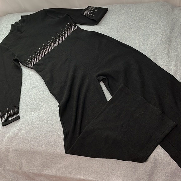 Vintage Black Wide Leg Jumpsuit Large Mod Disco Whimsigoth Designer - Picture 2 of 13